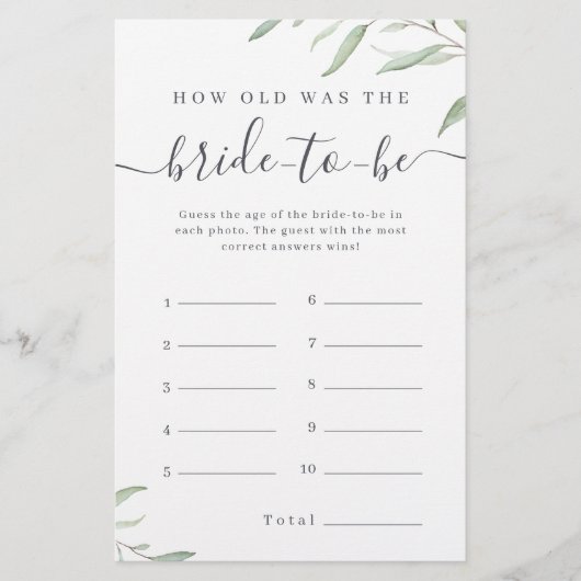 Papier Verdure minimale quel âge était le jeu de la marié (Devant)