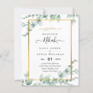 Papier Verdure NIKAH WALIMAH Eucalyptus GOLD QR CODE Inv.