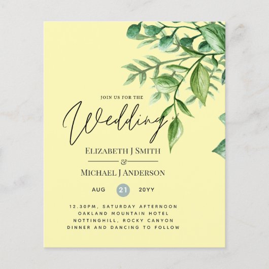 Papier Véritable couleur VERDURE Budget Mariage Invitatio (Devant)