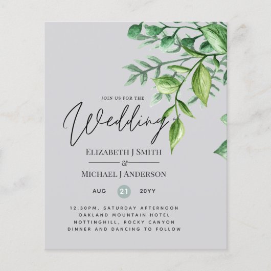 Papier Véritable couleur VERDURE Budget Mariage Invitatio (Devant)