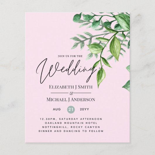Papier Véritable couleur VERDURE Budget Mariage Invitatio (Devant)
