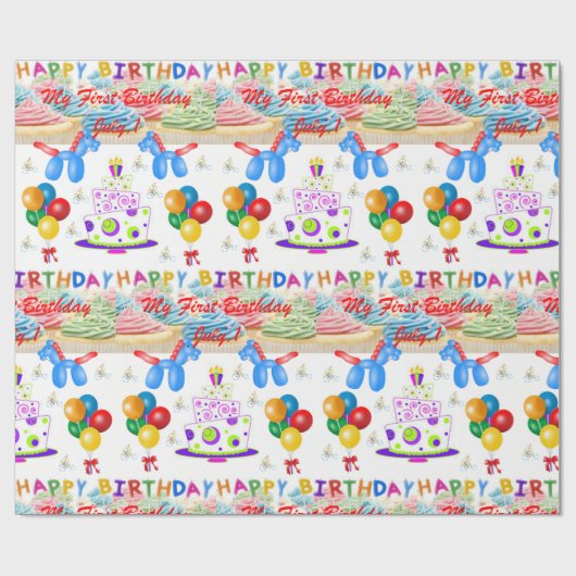 Papier Verjaardag Juli, 1 Mijn Eerste Verjaardag (Vlak)