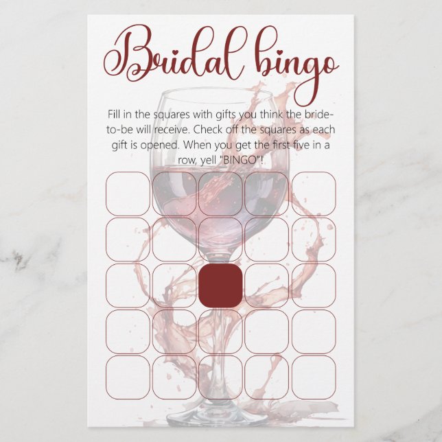 Papier Verre de vin rouge Fête des mariées jeu de bingo (Devant)
