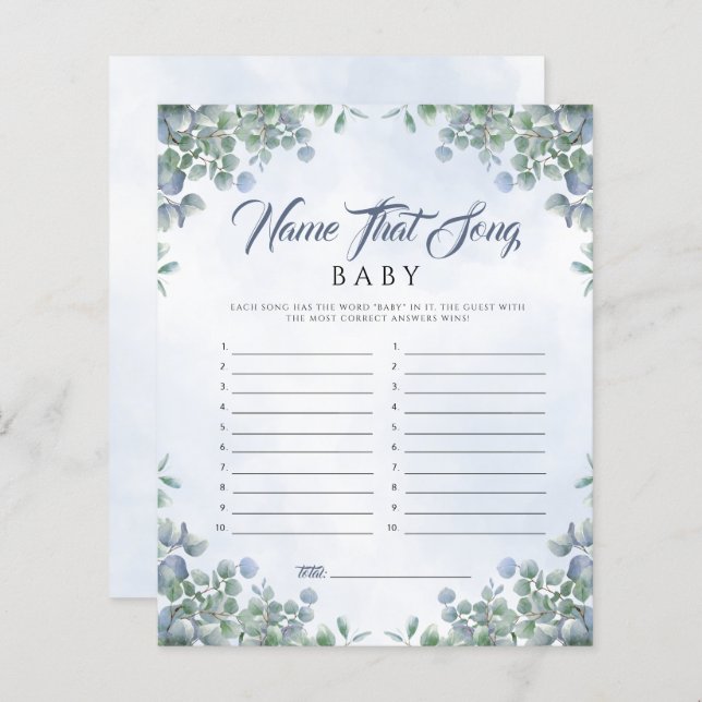 Papier Vert bleu Aquarelle Nom Que Chanson Bébé Jeu (Devant / Derrière)