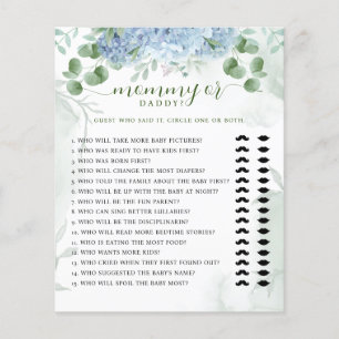 Papier Vert Bleu hydrangea Baby shower maman ou papa