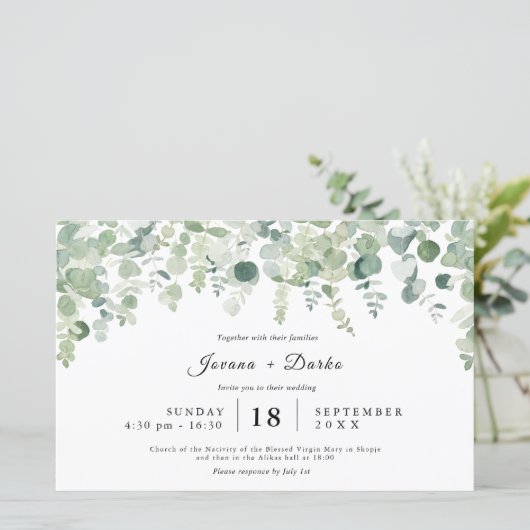 Papier Vert Botanique Eucaliptus Mariage (Debout devant)