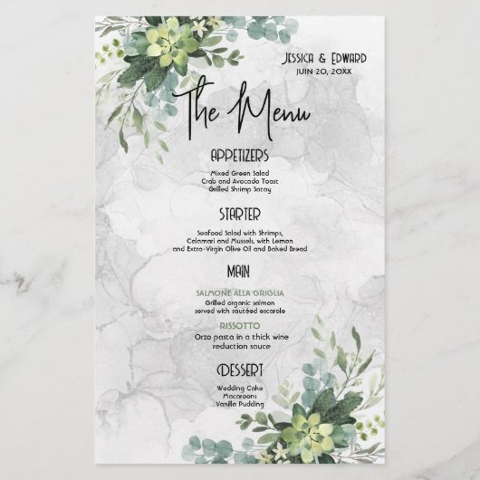 Papier Vert Elégant Mariage Aquarelle Floral Minimal (Dos)