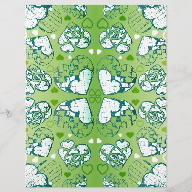 Papier Vert et blanc Whimsical Romantique Coeurs motif (Devant)