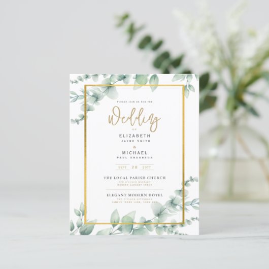 Papier Vert Faire-part de mariage Eucalyptus Or blanc (Debout devant)