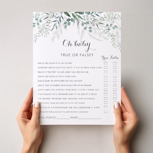Papier Vert minimaliste Eucalyptus Oh Baby shower jeu