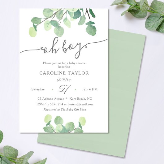 Papier Vert moderne Oh Boy Baby shower Invitation