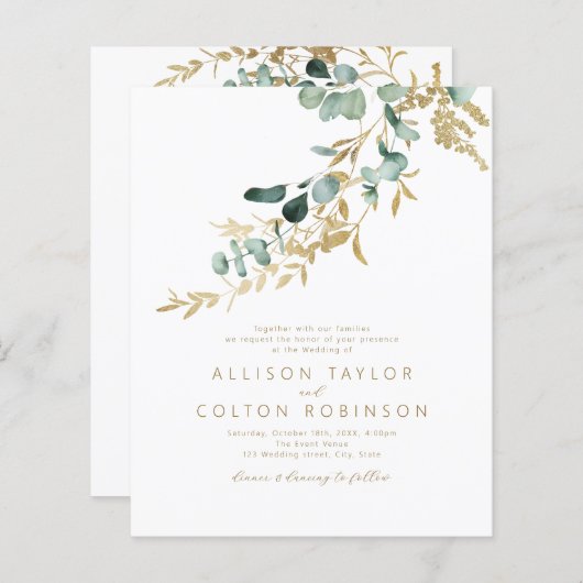 Papier Vert or rustique Budget Tout en un Mariage (Devant / Derrière)