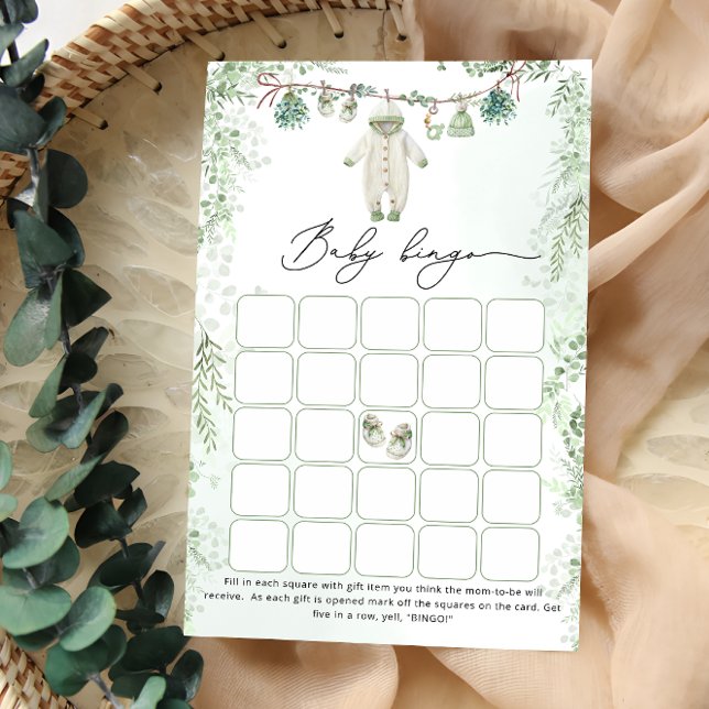 Papier Vêtements bébé Boho Sage Green Baby Bingo Jeu (Créateur téléchargé)