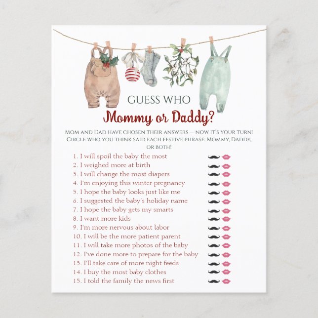 Papier Vêtements de Noël Jeu Devinez qui est Maman ou Pap (Devant)