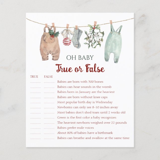Papier Vêtements de Noël Oh Bébé Vrai ou Faux (Devant)