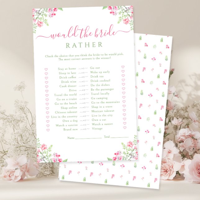Papier VIbrant Pink Floral Would the bride rather Game (Créateur téléchargé)