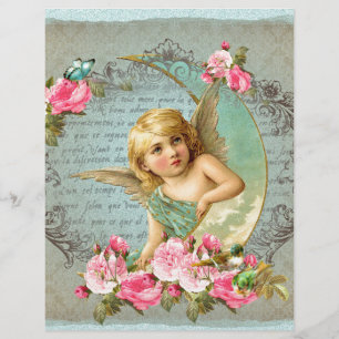 Papier Victorian Angel bleu vintage rose rose antique ros