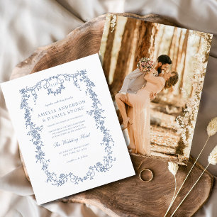 Papier Victorien Vintage Français Photo Mariage bleu