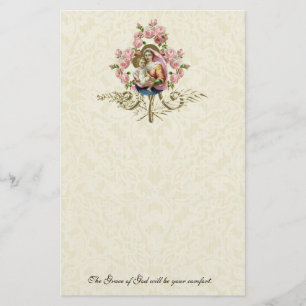 Papier Vierge religieuse Marie Roses catholiques Vintages