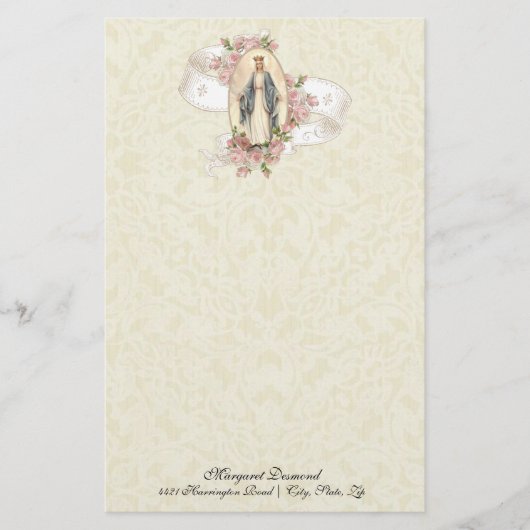 Papier Vierge religieuse Marie Roses catholiques Vintages (Devant)