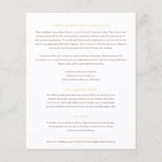 Papier Vieux coeur d'or monogramme mariage informations (Dos)