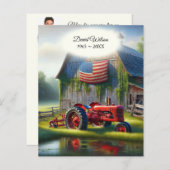 Papier Vieux tracteur rouge avec drapeau américain (Devant / Derrière)