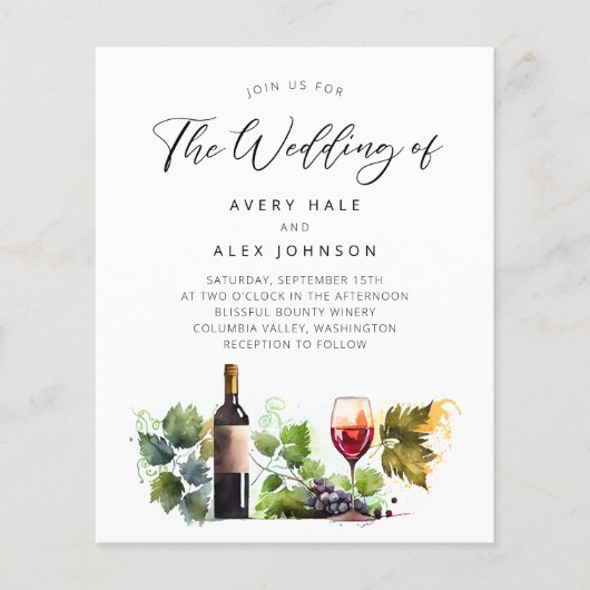 Papier Vin à thème budget Faire-part de mariage (Devant)