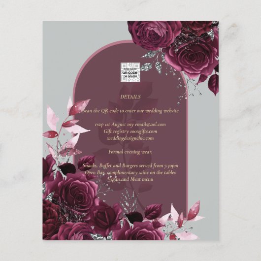 Papier Vin Bourgogne Rose Gold Mariage (Dos)