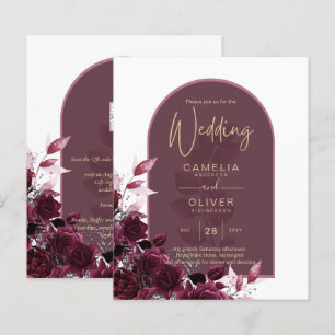 Papier Vin Bourgogne Rose Gold Texte Mariage INVITE