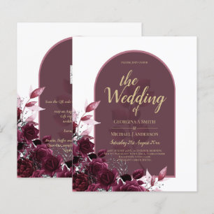 Papier Vin Bourgogne Rose Gold Texte Mariage INVITE