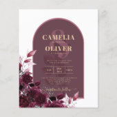 Papier Vin Bourgogne Rose Gold Texte Mariage INVITE (Devant)