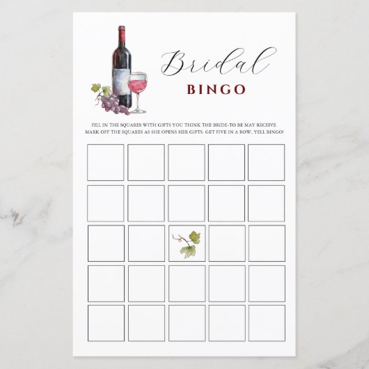 Papier Vin Thème Bridal Bingo Jeux de douche (Devant)