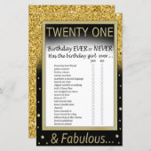 Papier Vingt et un anniversaire Jeu ou jamais (Devant / Derrière)