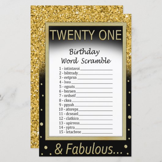 Papier Vingt-et-un jeu de mots d'anniversaire (Devant / Derrière)