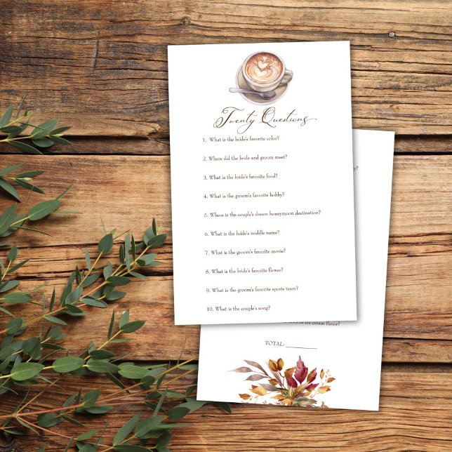 Papier Vingt question amour est brasser café douche jeu (Twenty questions love is brewing coffee fall shower game card cappuccino bridal shower games)