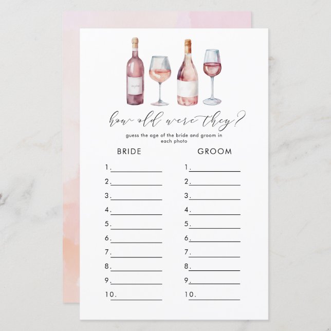 Papier Vino aquarelle avant Vows Jeux de Fête des mariées (Devant / Derrière)