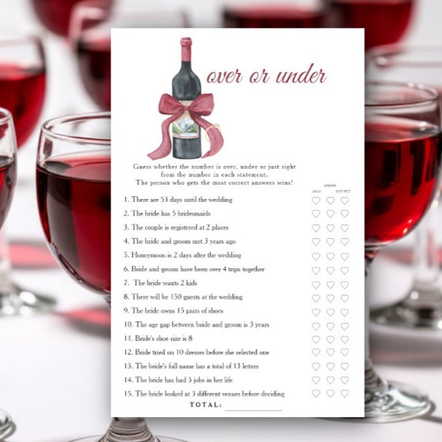 Papier Vino before Vows Bridal shower Over or under game (Créateur téléchargé)