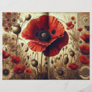 Papier vintage à grattoir à pavot - Shabby Chic Fl