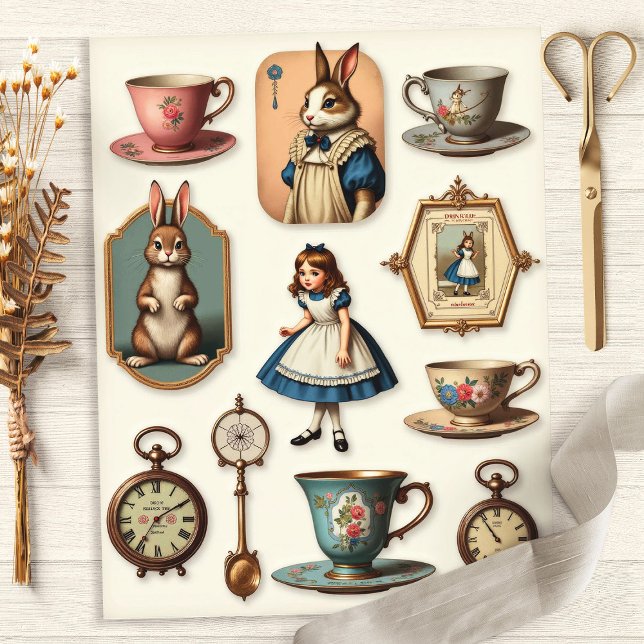 Papier Vintage Alice Tea Party Fussy Cut Collection (Créateur téléchargé)