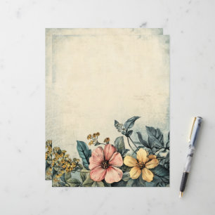 Papier vintage antique floral pour journal déchiré