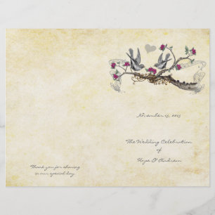 Papier Vintage Birds Fuchsia & Grey Wedding Program
