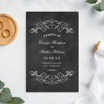 Papier Vintage Black Chalkboard Flourish Wedding Programm<br><div class="desc">Des tourbillons décoratifs et des fioritures encadrent cette élégante programmation de cérémonie mariage d'inspiration vintage. Tableau noir rustique, texturé arrière - plan look avec design blanc. Personnalisez le texte personnalisé pour votre fête de mariage, informations de cérémonie, et message de remerciement. Remarque : ces programmes de papier poids texte arrivent...</div>