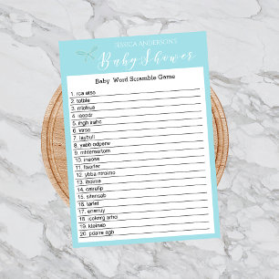 Papier Vintage Charme Bleu Baby shower Mot Jeu