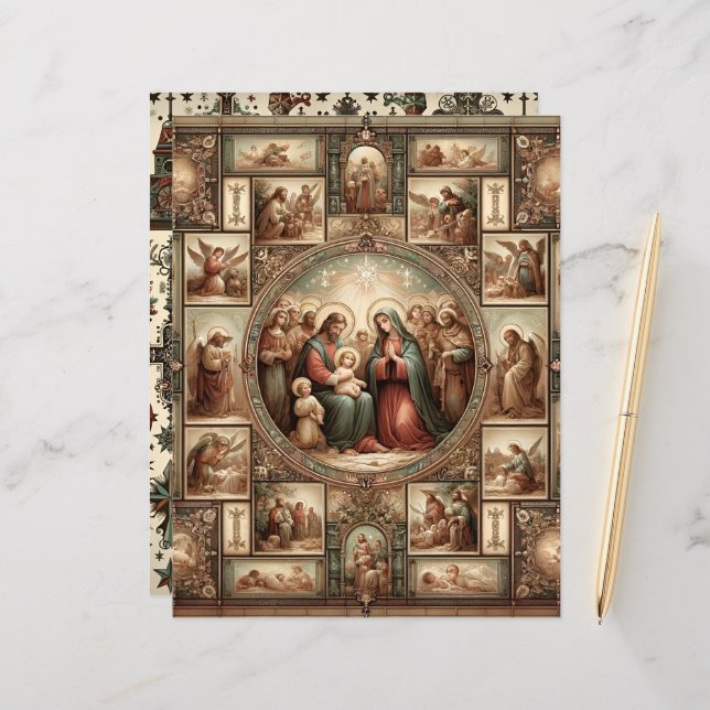 Papier vintage Christian Christmas Scrapbook (Devant/Arrière en situation)