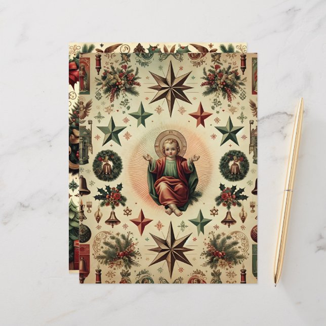 Papier vintage Christian Christmas Scrapbook (Devant/Arrière en situation)