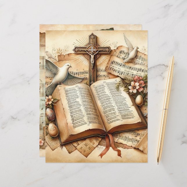 Papier vintage Christian Easter (Devant/Arrière en situation)