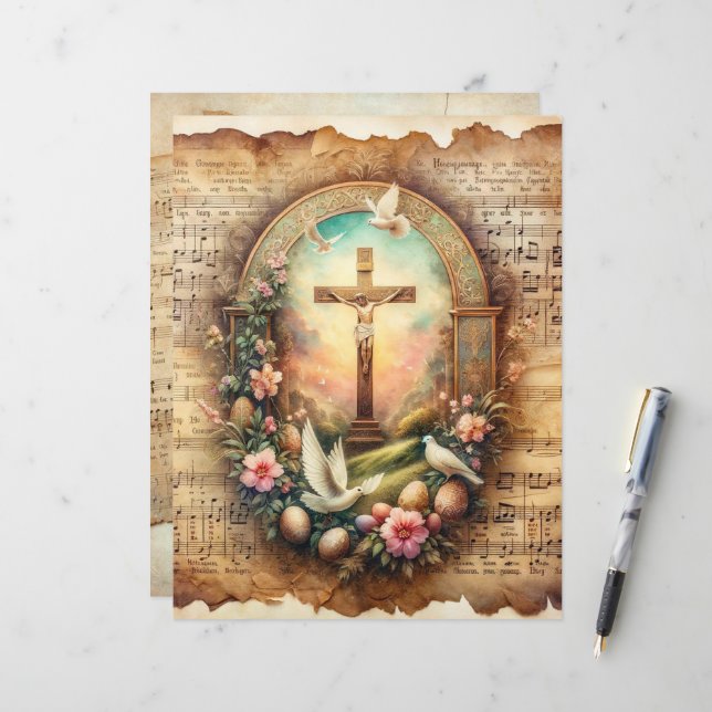 Papier vintage Christian Easter (Devant/Arrière en situation)