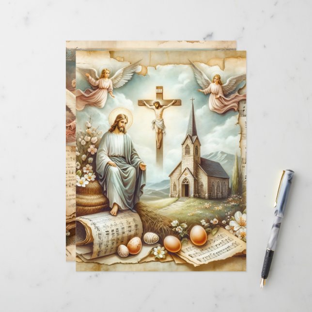 Papier vintage Christian Easter (Devant/Arrière en situation)