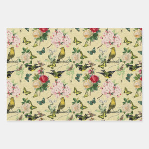 Papier vintage éphémère motif roses papillons et o