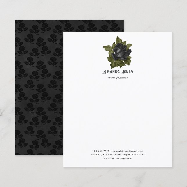 Papier Vintage gothique noir Roses personnalisés (Devant / Derrière)
